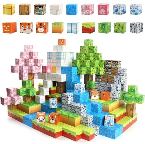 Uiczdry 80 Stück Magnetische Bausteine,2.5CM/Stück Magnetische Bauwelt,Dreamland Kinder-Kreativspielzeug Erstellen，Magnetspiel Castle STEM Montessori Spielzeug für Kinder ab 3 Junge und Mädchen