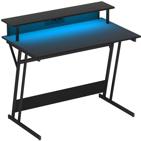 HOMCOM Scrivania Gaming con Luci LED, Scrivania PC USB 100x60 cm Nero