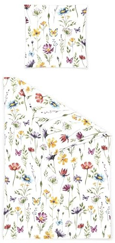 Bierbaum Seersucker Bettwäsche Blumen Bunt 100% Baumwolle 135x200 + 80x80 cm