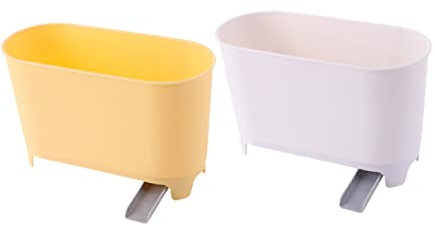 FONDOTIN Colador De Fregadero Multifunción 2 Piezas Plástico Blanco y Amarillo Cesta De Drenaje Para Cocina Separación De Residuos Secos y Húmedos Almacenaje Para Fregadero