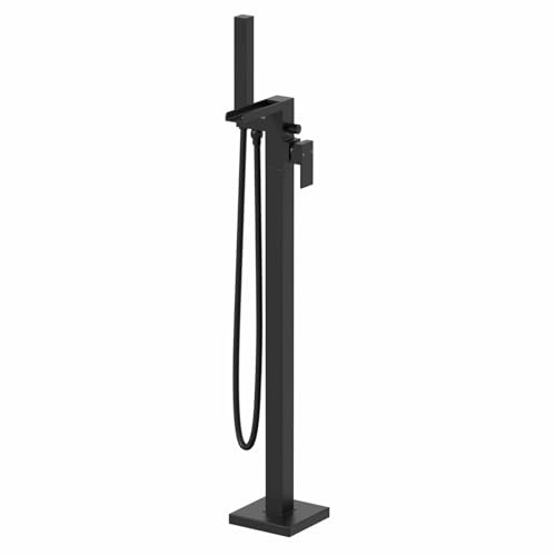 Architeckt® Dakota Bathroom Waterfall Freestanding Bath Shower Mixer Tap Handset Hose Attachment Square Single Lever Handle for Bathtub Modern, Black