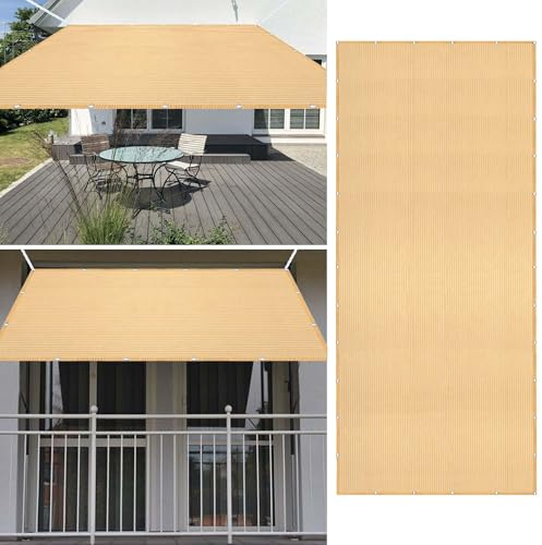 Tenda a Vela 180 x 380 cm Protezione Raggi UV 98% Vela Tela Ombreggiante Anti UV Antivento con Occhielli con Fune Adatte per Piscina Feste e Spazi Esterni, Color Crema