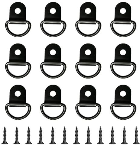 12 Pezzi Anelli di Ancoraggio, Anelli di Fissaggio D, Capacità 200 kg, Fissaggio Robusti con Viti per Rimorchi Camion Furgoni Kayak Barche Garage Offroad, Ganci a D per Carico Amache Attrezzature
