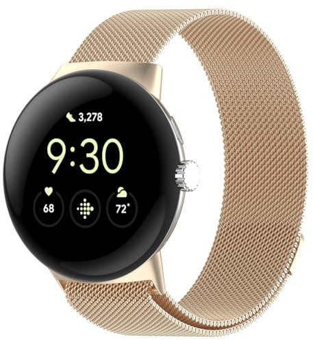 Armband für Google Pixel Watch 4 41mm Edelstahl Metall Einstellbar Ersatzarmband Weich Atmungsaktiv Magnetversch Mesh Gewebte Uhrenarmbänder für Pixel Watch 4 41mm Smartwatch