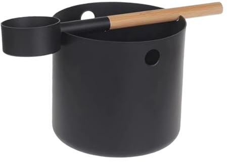 Seau de sauna et louche - 5 L - En aluminium - Seau à eau en bois - Pour salle de bain, intérieur et extérieur - Accessoires de sauna