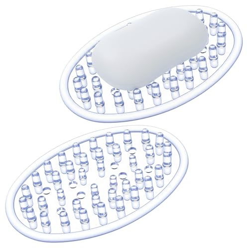 Mabor 2 Stück Ovale Seifenablage,Seife trocken halten,12 * 8cm | Transparente Seifenschale mit Ablauf Kunststoff Seifenigel für Badezimmer