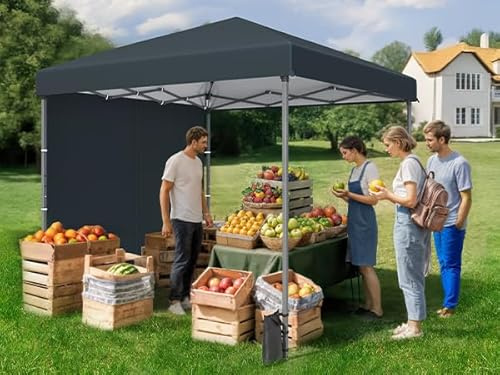 DWVO Pavillon Faltpavillon, Faltbarer Stabil Pop up Wetterfester Gartenpavillon mit Schutz, höhenverstellbar für alle Jahreszeiten ideal für Märkte Pool Wasserdicht und robust 3x3M Grau