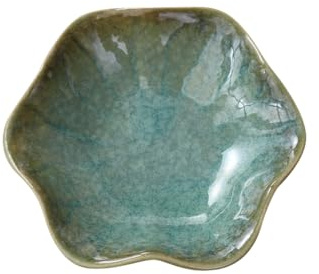 Flower Shaped Jewelry Dish Tray Floral Ceramic Spoon Rest Dining Table Spoon Holder Porcelain Dipping Sauce Dish Coffee Bar Teaspoon Rest Decorative Trinket Bowl Green 11.5 cm