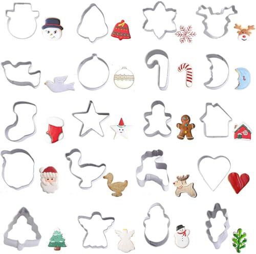 THQAE 20pcs Emporte-pièces de Noël pour la Pâtisserie – Arbre de Noël, Flocon de Neige, Bonhomme en Pain d'Épices, Père Noël et Plus Encore Emporte-pièces de Noël