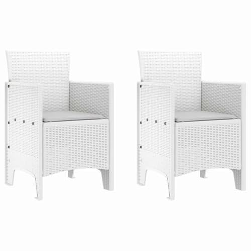 Mokuyary Gartenstuhl mit Kissen 2er Set Weiß 53 x 49 x 85 cm Polypropylen Balkonstuhl Terrassenstühl, Esszimmerstühle für Terrasse, Garten, Balkon -B