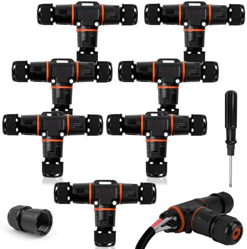 HIMOMO Kabelverbinder Wasserdicht IP68, kabelverbinder t form wasserdicht 3 polig, 3-Wege Erdkabel Verbinder Ø3-12mm Kabeldurchmesser für Garten, Outdoor (8 pcs)