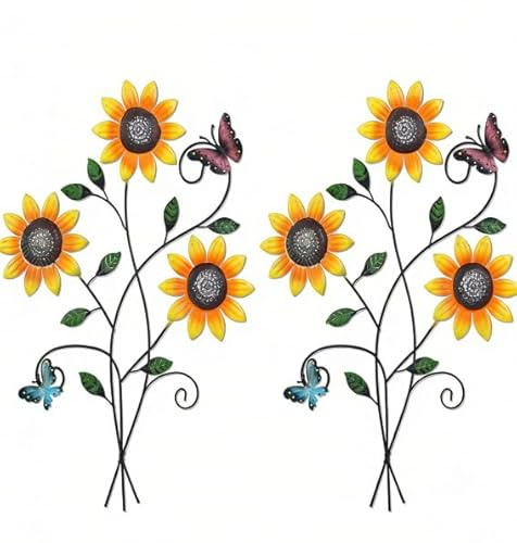 Metal Sunflower Wall Decor with Butterfly 3D Colorful Outdoor Wall Art | Fence Decorations for Patio Metal Flowers Wall Hanging Ornament for Garden Porch Living Room Balcony Farmhouse