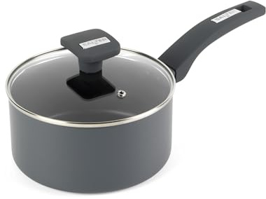 Salter Alto Cazo 18 cm, aluminio antiadherente | Aluminio prensado reciclado, sin PFOA, mango baquelita tacto frío, tapa vidrio con válvula de vapor, inducción