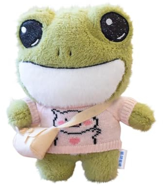 Super Süßes Frosch Kuscheltier, Weiches Beruhigungsspielzeug Baby, Weiches Plüschtier als Geschenk für alle Altersgruppen, 25cm, 1 Design (Frosch mit Pullover & Tasche) (G)