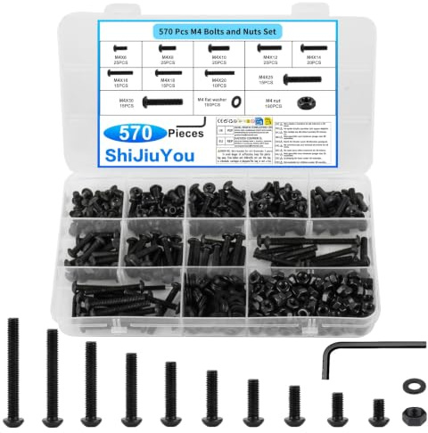 570 x M4 Black Button Head Screws with Nuts & Washers | Perfect for Engineers, Technicians, Hobbyists, Diyers, And Anyone Working on Miniature Fastening Tasks.