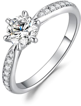 JewelryPalace 0,5ct klassisk solitärring för kvinnor 14K vitguldpläterade med Moissanite Creation, Simulerad Diamant Sidostensringar, Enkel Ring Förlovning Smyckesset Kvinnor 11,5
