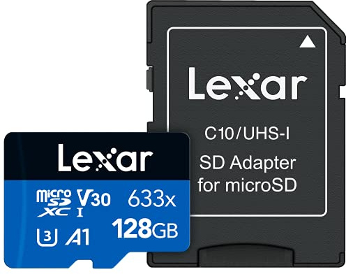 Lexar High-Performance 633x 128GB microSDXC UHS-I Card with SD Adapter, C10, U3, V30, A1, Full-HD & 4K Video, Up To 100MB/s Read, for Smartphones, Tablets, and Action Cameras (LSDMI128BBNL633A)