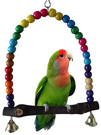 Yosoo Vogelschaukel Vogelspielzeug für Vögel Vogelschaukeln aus Holz Spielzeug von Vögeln in Holz Schaukel Papagei enthält Glocken Holzperlen Elegant Swing Hollywoodschaukel zum Aufhängen
