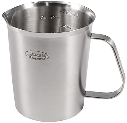 Newness Stainless Steel Measuring Cup, Metal Measuring Cup with Handle (Upgraded, 3 Marking Including Cup/ML/Ounce Scale), 16 Ounces (0.5 Liter, 2 Cup)