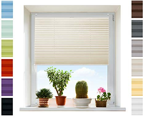 Plissee Rollo NACH MAß Klemmfix ohne Bohren - TOP QUALITÄT Pearl Stoffkollektion | Easyfix Metall Klemmträger | Faltrollo Sichtschutz, Sonnenschutz für Fenster [Creme, B: 35-40cm, H: 70-90cm]
