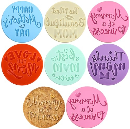 Zubebe 6 Pcs Cookie Stamp Tool Cake Embosser Cutters Mini Cake Mold Fondant Stamp 3D Design Cookie Embosser for Party Supplies Kitchen DIY Baking Tools(Mother's Day)