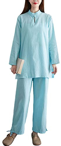 Damen Tai Chi Kleidung Kampfsportanzug 2022 Yoga Kleidung Zen Zweiteiliger Anzug Weiße Zen Kleidung Weiblich Fee Meditation Chinesischer Stil Lose Weiblich,Blue-XL
