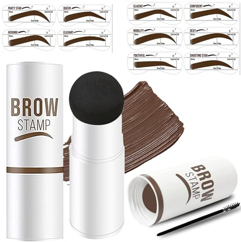 One Step Eyebrow Stamp and Shaping Kit - 10 Stencils - Long-lasting Waterproof Makeup Kit (Natural Brown)