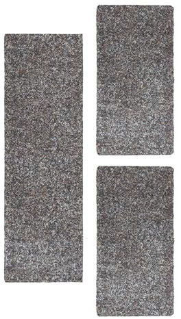 Carpetsale24 Bettumrandung Schlafzimmer 3 teilig Shaggy Hochflor Teppich Taupe Bettvorleger Schlafzimmer Bettset: 2 St. 60x110 cm | 1 St. 80x250 cm - Melierte Optik Flauschiger Teppich Läufer Set
