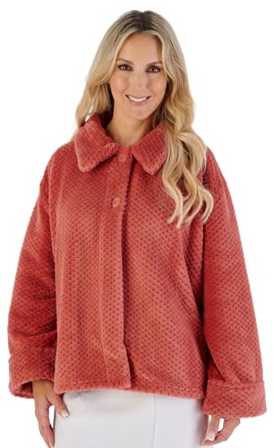 Slenderella Veste de lit en polaire gaufrée douce pour femme Col boutonné, orange brûlé, 16-18