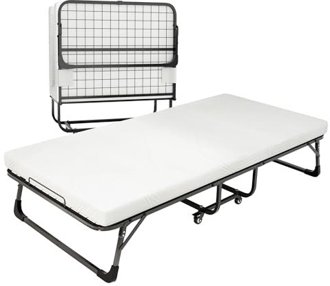 Gunuss Klappbett, Metall-Klappbett mit Matratze, (inkl. 10 cm Dicker Memory-Foam-Matratze), klappbares Gästebett, Erwachsene 90 x 190 cm, Metall-Klapprahmen, 250 kg Belastbarkeit