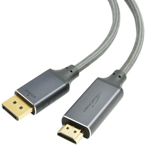 KabelDirekt – Adaptador de cable 4K DisplayPort 1.4 a HDMI 2.1 – 1m, gris | 4K/60Hz de la laptop/PC DP a la TV/monitor – DP a HDMI, unidireccional