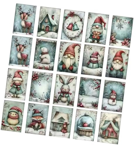 Julkort | 20-stycken Snöfestlig Heminredning,Tomte Djur Retro Julkort Med Sötade Design,för Vinterönskningar Vänner Familj Samlare Barn Vuxna Partyn Evenemang