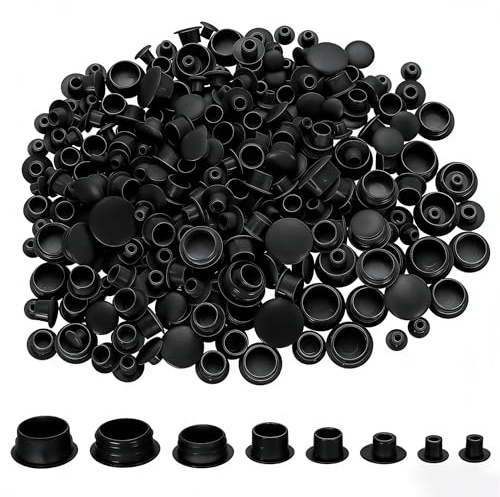 450 Pcs Black Screw Caps Black Blanking Plug Hole Covers, Drill Hole Cover Caps Plastic Blanking CapHole Plugs for Furniture Kitchen Cabinet Shelf Cupboard Bookcase Closet(8 Sizes)