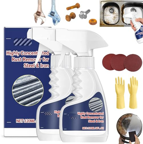 Dissolvant de Rouille Haute Performance pour MéTal, Produit Anti-Rouille Puissant, Acier Inoxydable et Fer, Sprays Dissolvant de Rouille à Action Rapide, Highly Concentrated Steel Rust Remover (2 PCS)