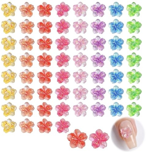 60 Pièces Charms Ongles Fleur 3D, Bijoux Ongles Nail Art Strass Transparents Style Hawaïen, Décoration Ongle Fleurs en Résine pour Manucure Été, Accessoires pour DIY Coque Téléphone et Artisanat