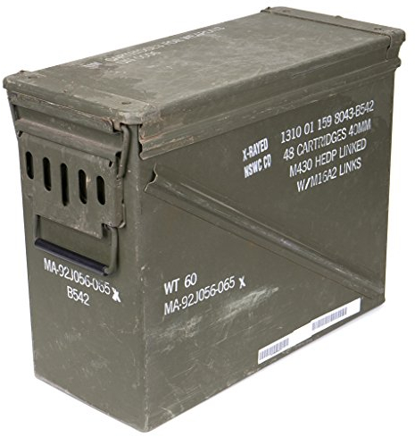 Cassetta per munizioni originale massiccia, misura 7 degli USA. Contenitore per cartucce, scatola metallica, contenitore, box metallico.