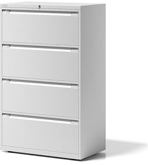 BISLEY Hängeregistraturschrank Essentials, 4 Hängeregistratur H 304 mm, Metall, 696 Verkehrsweiß, 47 x 80 x 130 cm | 2-bahnig, 4 Schubladen, verkehrsweiß
