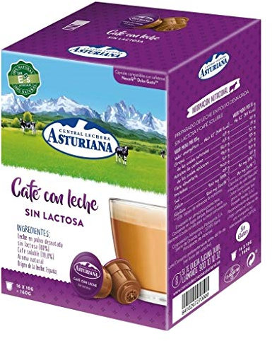 Central Lechera Asturiana Cápsulas De Café Con Leche Sin Lactosa, Paquete De 16 Cápsulas, 1 x 280 g