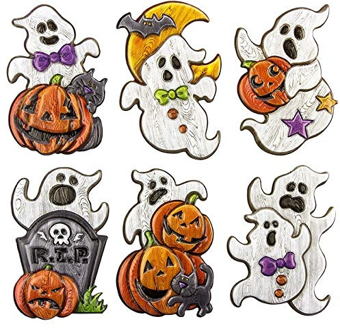 Ideen mit Herz Sticker | Aufkleber | Abziehbilder | Stickerbögen mit diversen Motiven | Halloween | Bogengröße 18 x 17,5 cm (Geister Holzoptik)