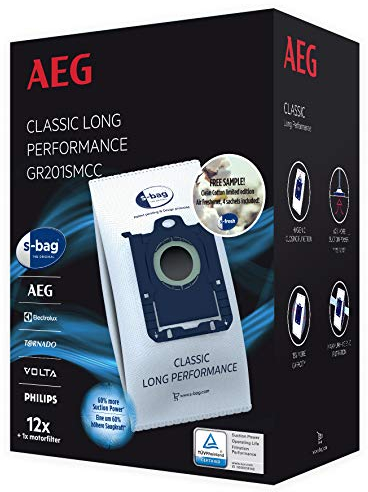 AEG s-bag GR201SMCC, 12 x original s-bag classic long performance inkl. 4 x s-fresh Cotton, Passend für AEG VX6, VX7, VX8