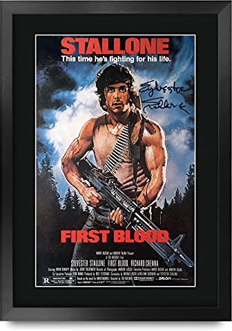 HWC Trading First Blood Sylvester Stallone Rambo - Póster impreso con autógrafo firmado para los fans de la película, enmarcado en A3