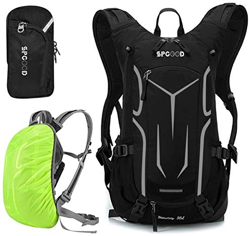 SPGOOD Fahrradrucksack 20L/25L/30L (9 Farben)-Wasserdichter Ultraleicht-für Damen & Herren Multifunktionaler-mit Regenschutzkappe/Helmabdeckung Rucksäcke MTB Mountainbike (Schwarz, 25L)