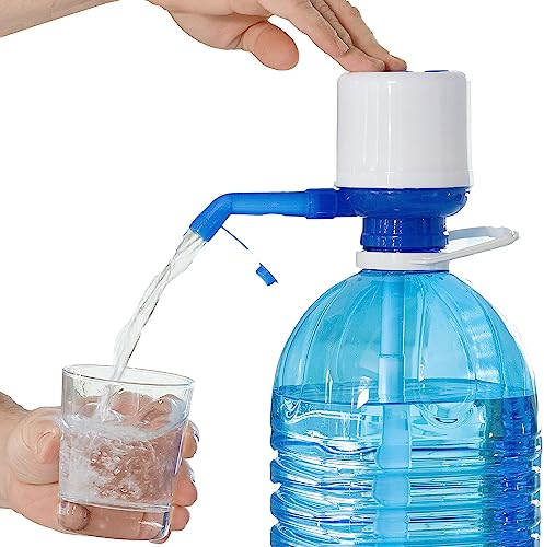InnovaGoods Dispensador de Agua Universal, Dosificador Manual para Garrafas, Botellones, Barriles, Compatible para Botellas de 2,5/5/6,5/8 y 10L, con Adaptador de 3,8 y 4,8cm antigoteo. Blanco-Azul