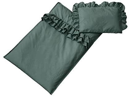 Nordville Set Bettwäsche aus Baumwolle für Babys Kinder für Kinderwagen Kissen + Decke - mit Reißverschluss - Material schützt gegen Frieren und Schwitzen (Dunkelgrün)