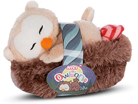 NICI Schlafendes Kuscheltier Eule Owluna im Nest 12cm – Eule Plüschtier für Mädchen, Jungen & Babys – Flauschige Stofftier Eule zum Kuscheln, Spielen & Schlafen – Gemütliches Schmusetier