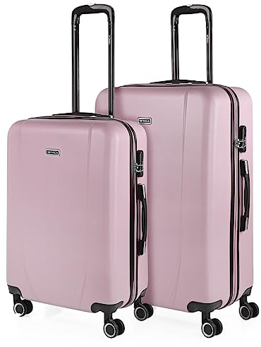ITACA - Juego de Maletas Trolley de Viaje rígidas Ligeras Resistentes 4 Doble Rueda 360° Set Mediana y Grande con candado de combinación, Rosa