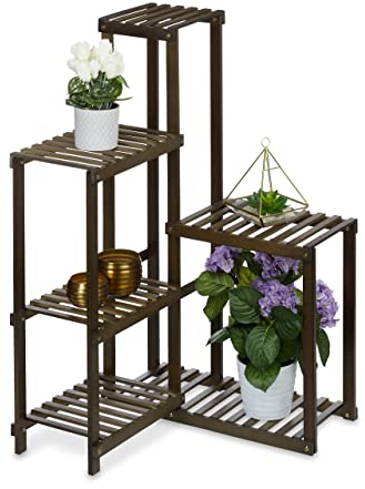 Relaxdays Scaffale Angolare Portafiori in bambù, 6 Ripiani Porta Piante, da Interno, HLP: 101x62x62 cm, Marrone Scuro