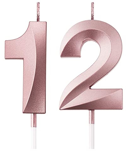 12th Geburtstagskerzen, FAINCA Zahlen Kerzen, 5 CM Roségold Geburtstagskerze, für Geburtstagskerzen für Torte Jubiläum, Meilensteinzeitalter