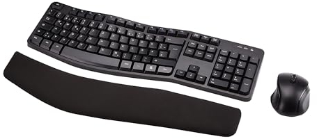 Amazon Basics Tastatur-Maus-Set, ergonomisch, kabellos, DE Layout - schwarz