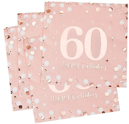 Servietten 60. geburtstag, 30 Stück Rosa Geburtstags Servietten, Happy Birthday 60 Servietten, 3-Lagig Milestone 60 Tischdekoration Papierservietten für Frau Geburtstag Feiern Party Jubiläum